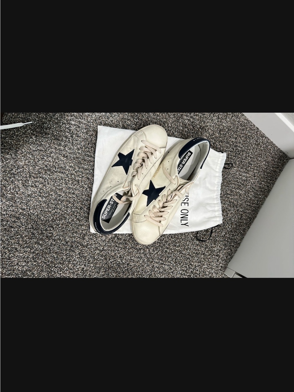 Golden Goose Cream Leather Sneakers with Navy Star